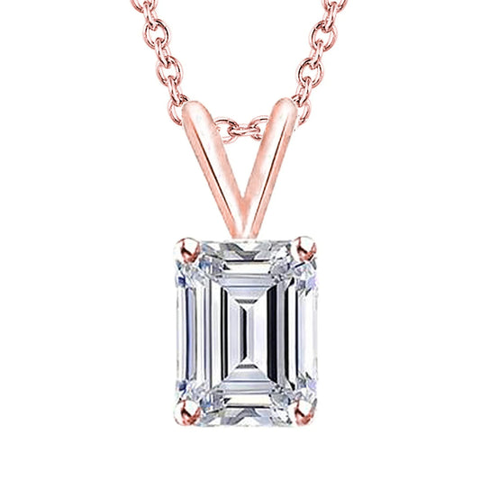 Emerald Cut Solitaire Genuine Diamond Pendant Necklace 1.50 Ct. Rose Gold 14K