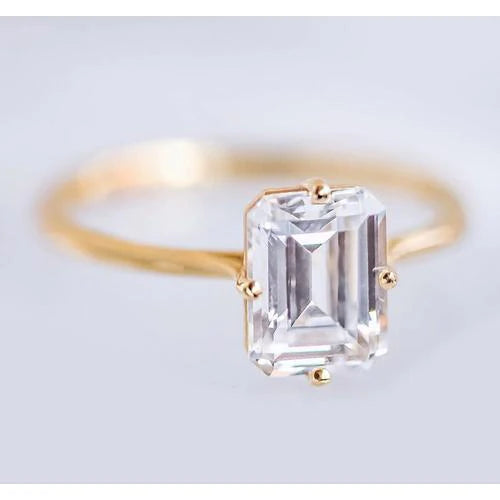 Emerald Cut Solitaire Real Diamond Ring 2.50 Carats Yellow Gold 14K