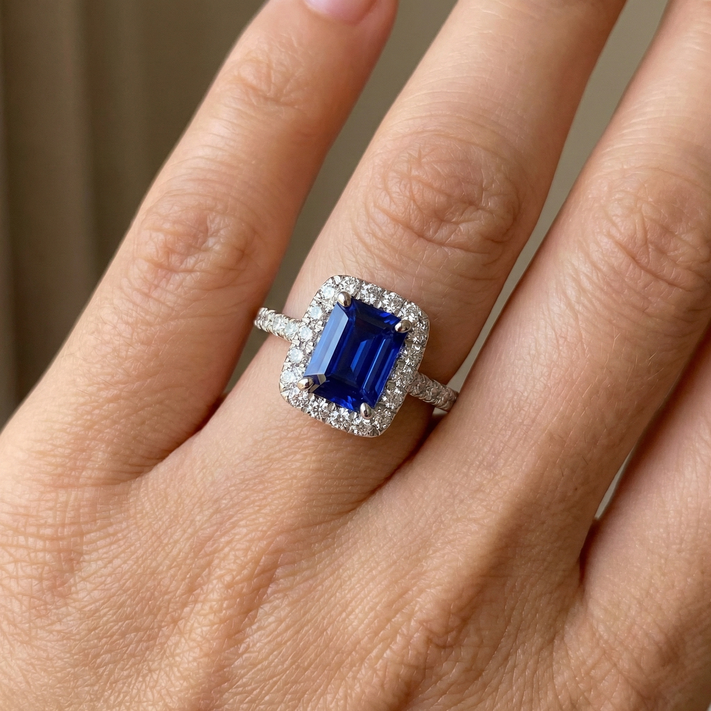 Emerald Cut Sri Lanka Sapphire Natural Earth Mined Diamond ( Not Lab Grown ) s Ring 3 Ct White Gold 14K