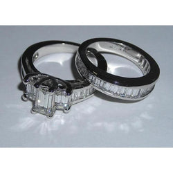 Emerald Cut & Baguettes Cut Genuine Diamond Ring 3.53 Carats White Gold 14K