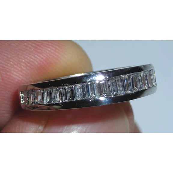 Emerald Cut & Baguettes Cut Genuine Diamond Ring 3.53 Carats White Gold 