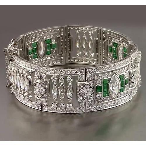 Emerald Real Diamond Bracelet 32 Carats White Gold 14K