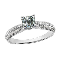 Emerald Real Natural Earth Mined Diamond Engagement Ring Double Row Accents White Gold 4 Carats