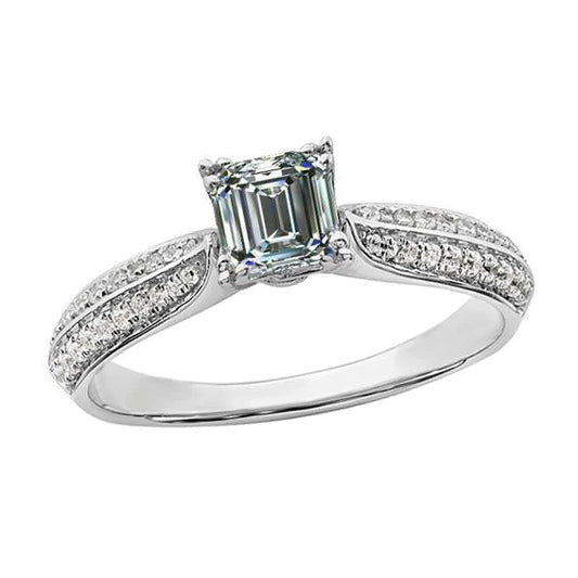 Emerald Real Diamond Engagement Ring Double Row Accents White Gold 4 Carats