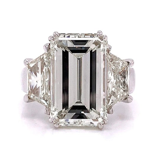 Emerald Trapezoid Big Real Diamond Three Stone Ring 9 Carats