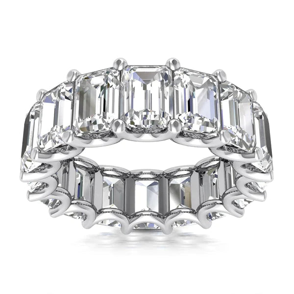 Emerald Cut Real Lab Grown Diamond Gold Eternity Wedding Band 7.50 Carats U Prongs