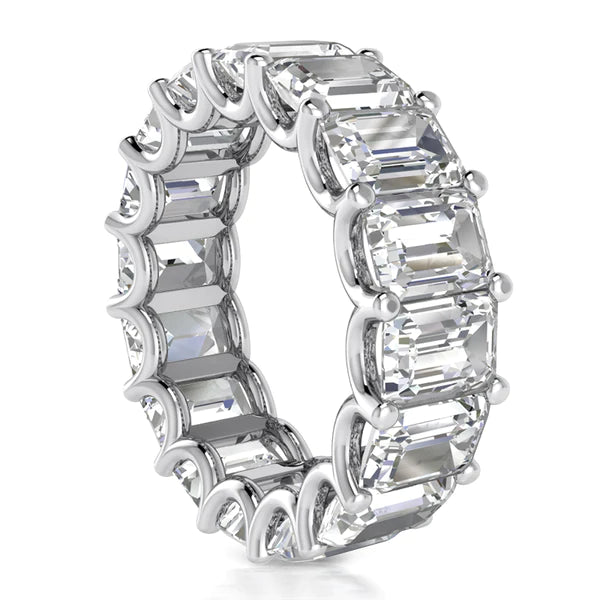 Emerald Cut Real Lab Grown Diamond Gold Eternity Wedding Band 7.50 Carats U Prongs