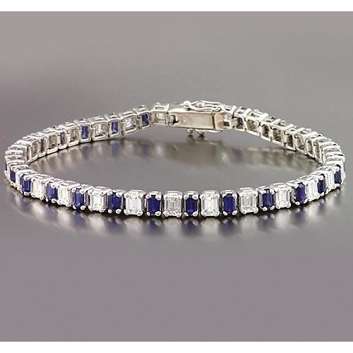 Emerald Diamond Ceylon Sapphire Tennis Bracelet Prong Set