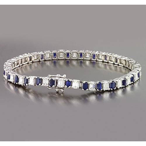 Emerald Diamond Ceylon Sapphire Tennis Bracelet Prong Set