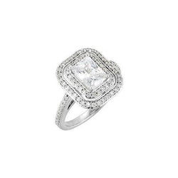 Emerald & Halo Round Genuine Diamond Engagement Ring 2.21 Carat White Gold 14K