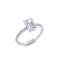 Emerald & Round 2.50 Carats Genuine Diamond Engagement Ring White Gold 14K