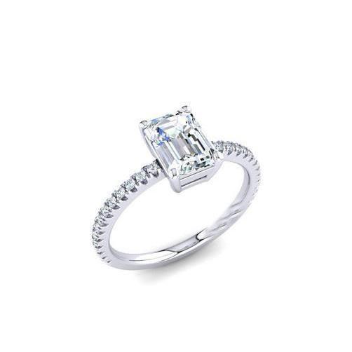 Emerald & Round 2.50 Carats Genuine Diamond Engagement Ring White Gold 14K