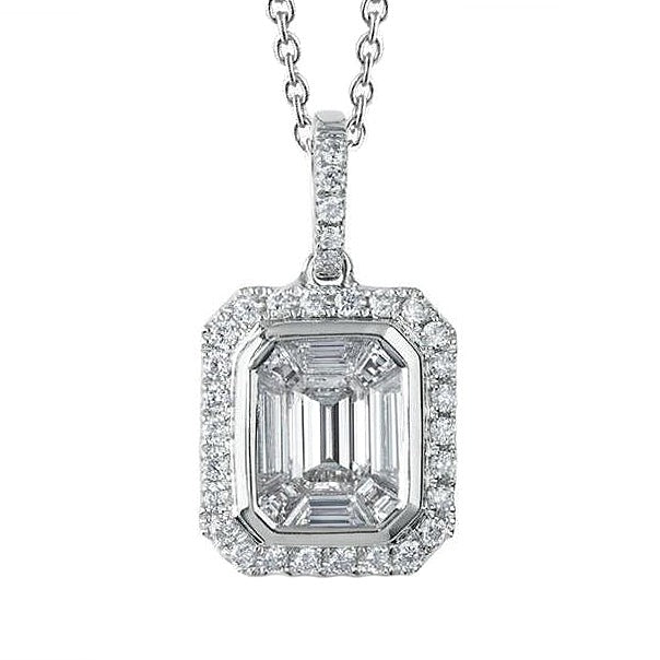 Emerald & Round 2.80 Carats Real Diamond Pendant Necklace White Gold 14K - Pendant-harrychadent.ca