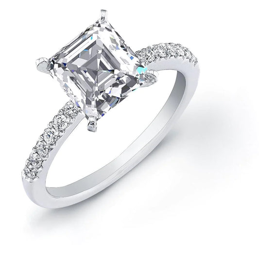 Emerald & Round 3.70 Carats Real Diamond Anniversary Ring White Gold 14K