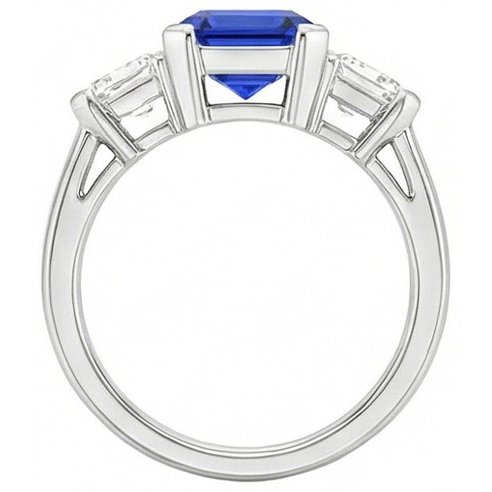 natural asscher sapphire 2ct ring profile view