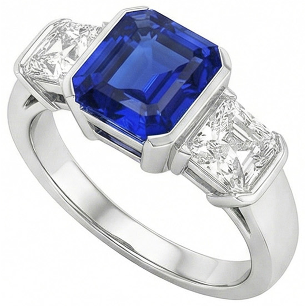 natural asscher sapphire 2ct ring close up detail