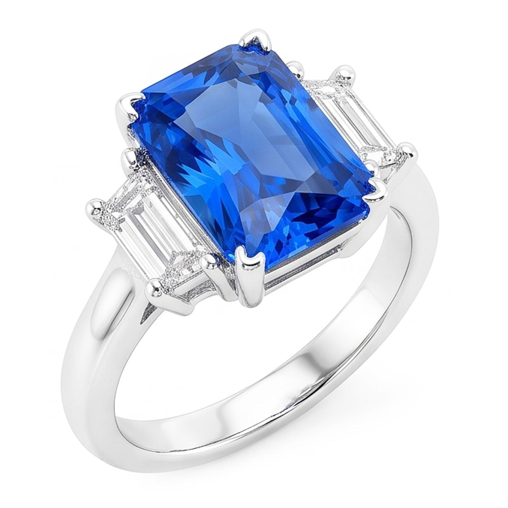 Engagement 3 Stone Radiant Sapphire Ring 3 Carats Emerald Natural Earth Mined Diamond ( Not Lab Grown )s