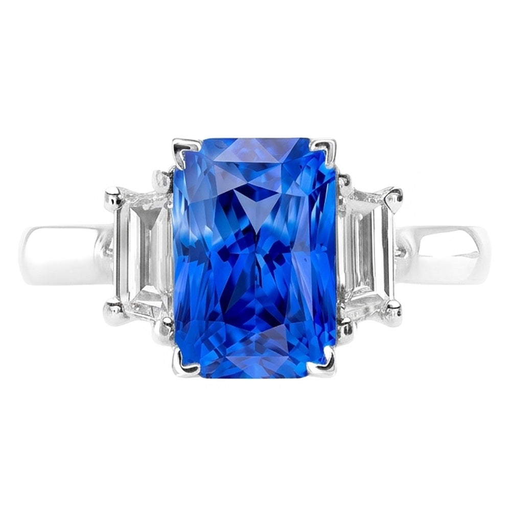 Engagement 3 Stone Radiant Sapphire Ring 3 Carats Emerald Natural Earth Mined Diamond ( Not Lab Grown )s