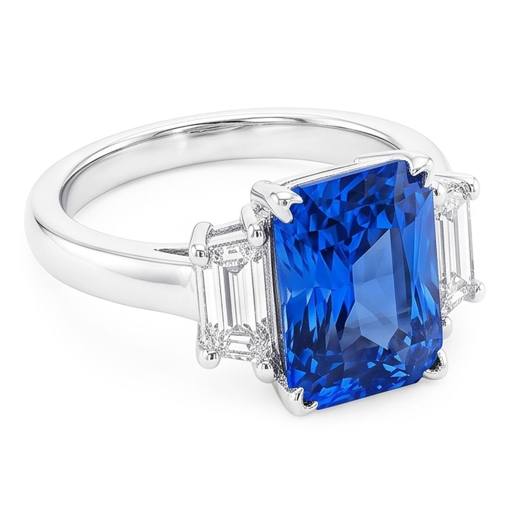 Engagement 3 Stone Radiant Sapphire Ring 3 Carats Emerald Natural Earth Mined Diamond ( Not Lab Grown )s