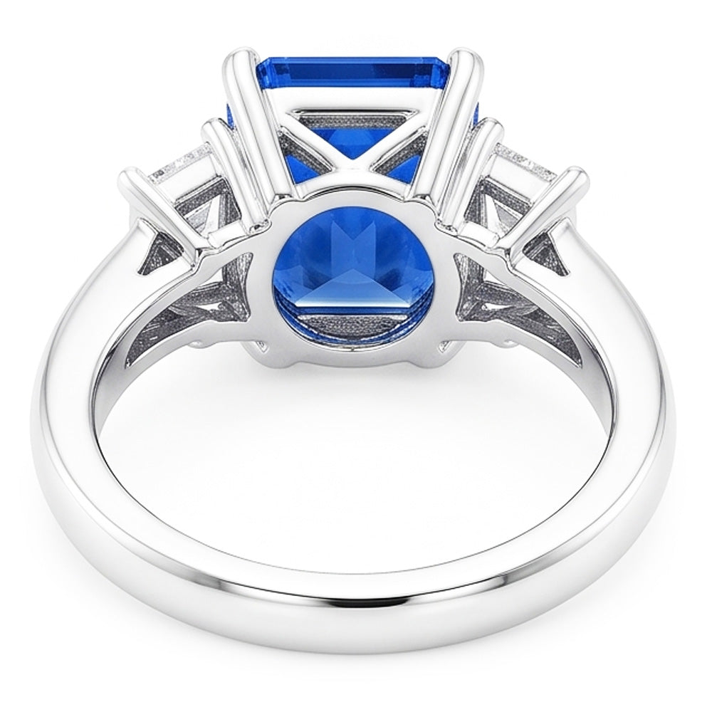 Engagement 3 Stone Radiant Sapphire Ring 3 Carats Emerald Natural Earth Mined Diamond ( Not Lab Grown )s