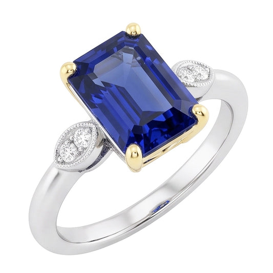 Engagement 5 Stone Emerald Blue Sapphire Ring Natural Earth Mined Diamond ( Not Lab Grown )s 2.25 Carats