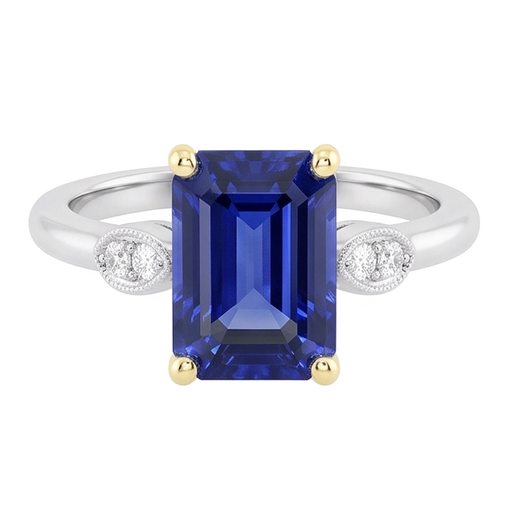 Engagement 5 Stone Emerald Blue Sapphire Ring Natural Earth Mined Diamond ( Not Lab Grown )s 2.25 Carats