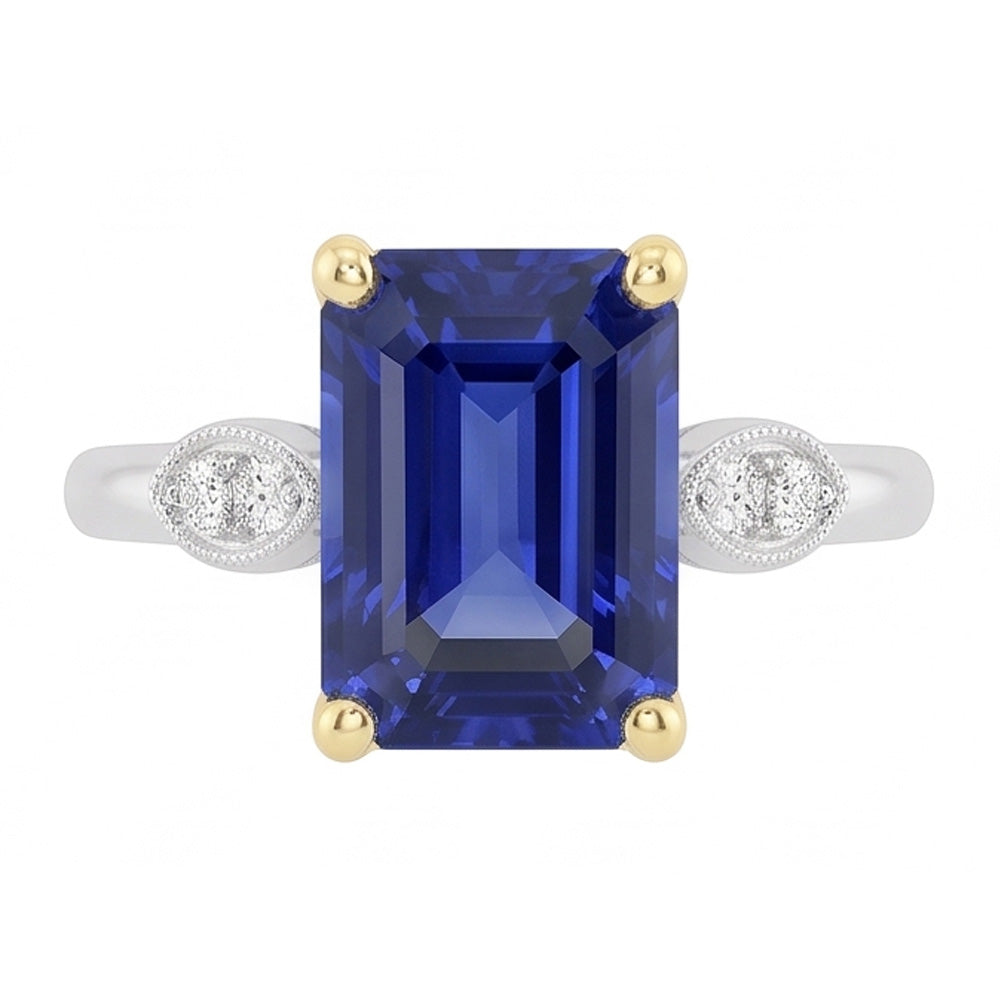 Engagement 5 Stone Emerald Blue Sapphire Ring Natural Earth Mined Diamond ( Not Lab Grown )s 2.25 Carats