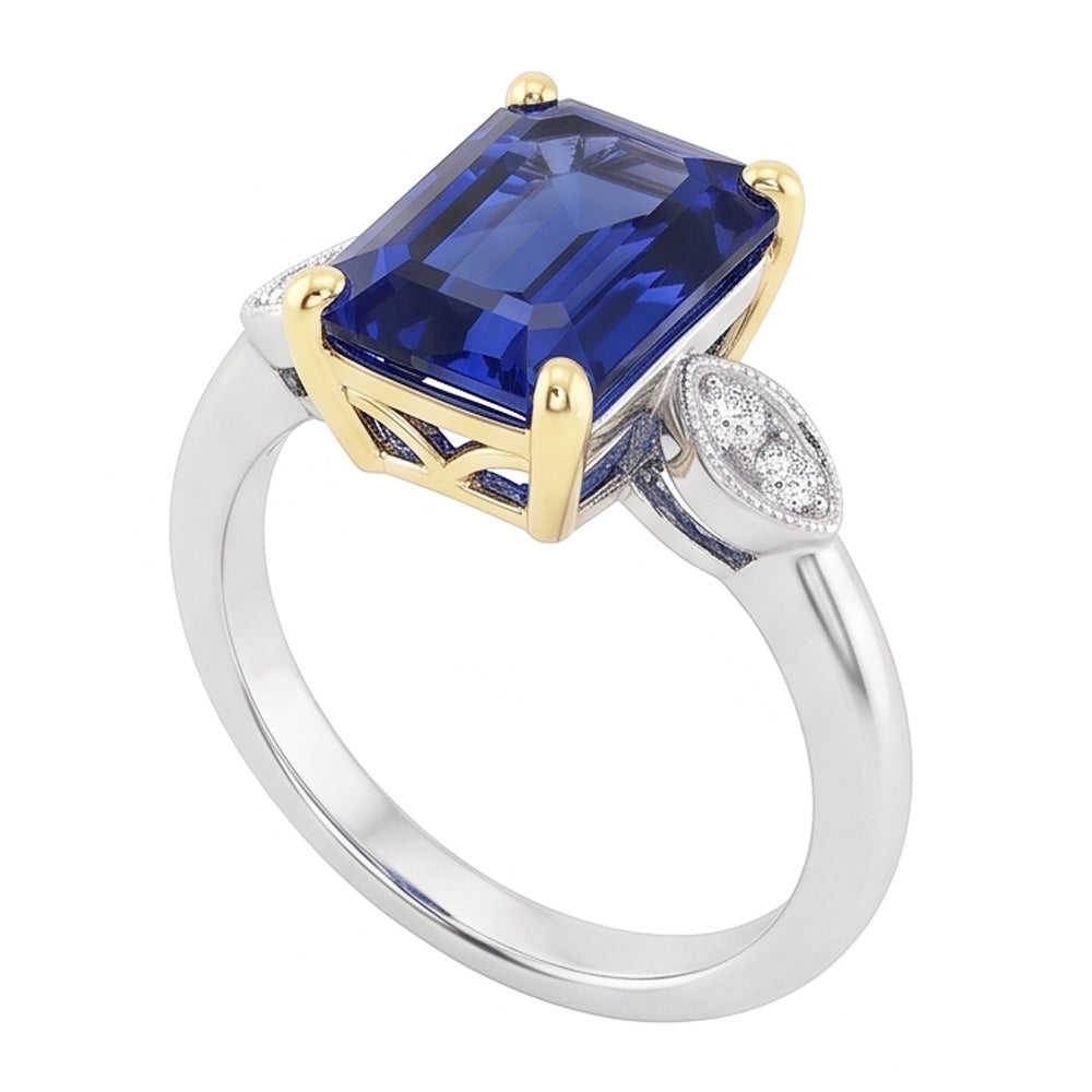 Engagement 5 Stone Emerald Blue Sapphire Ring Natural Earth Mined Diamond ( Not Lab Grown )s 2.25 Carats