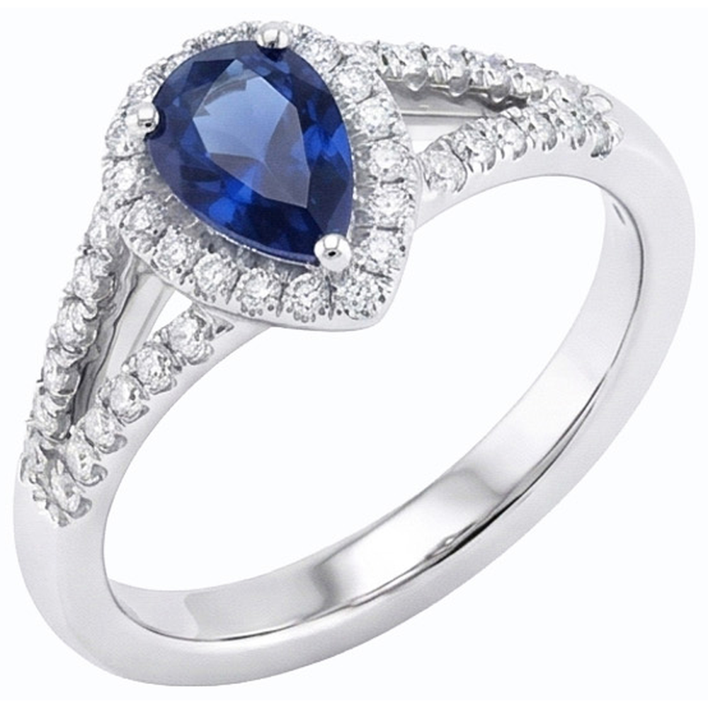 Engagement Halo Blue Sapphire Ring Split Shank Natural Earth Mined Diamond ( Not Lab Grown )s 3.50 Carats