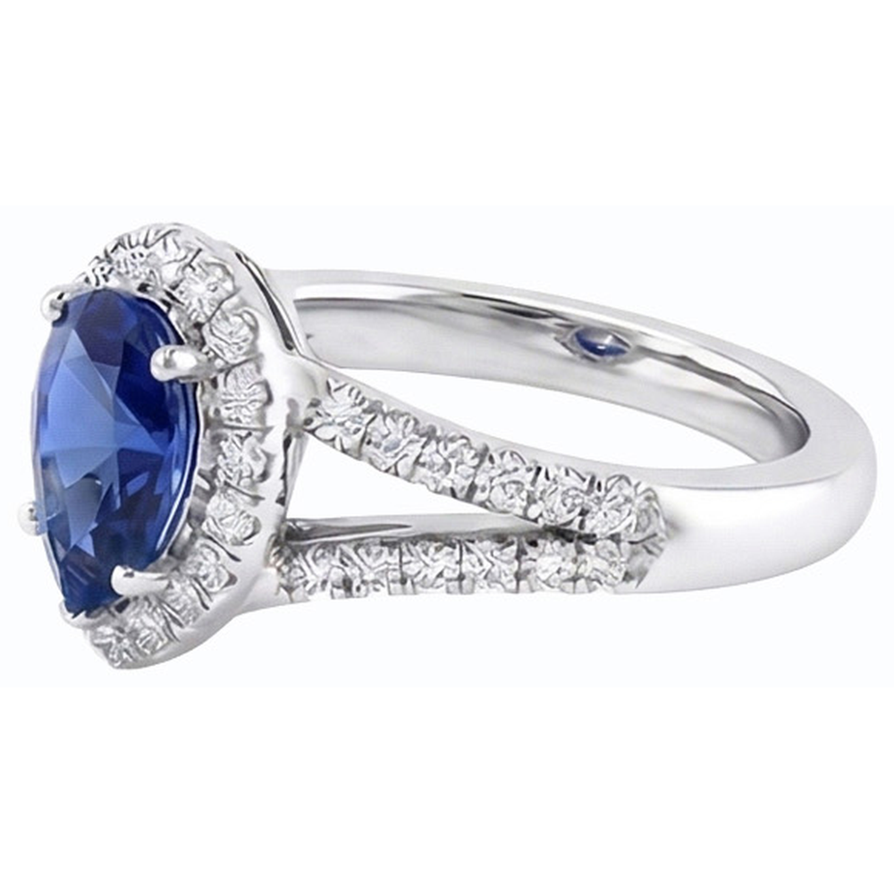 Engagement Halo Blue Sapphire Ring Split Shank Natural Earth Mined Diamond ( Not Lab Grown )s 3.50 Carats