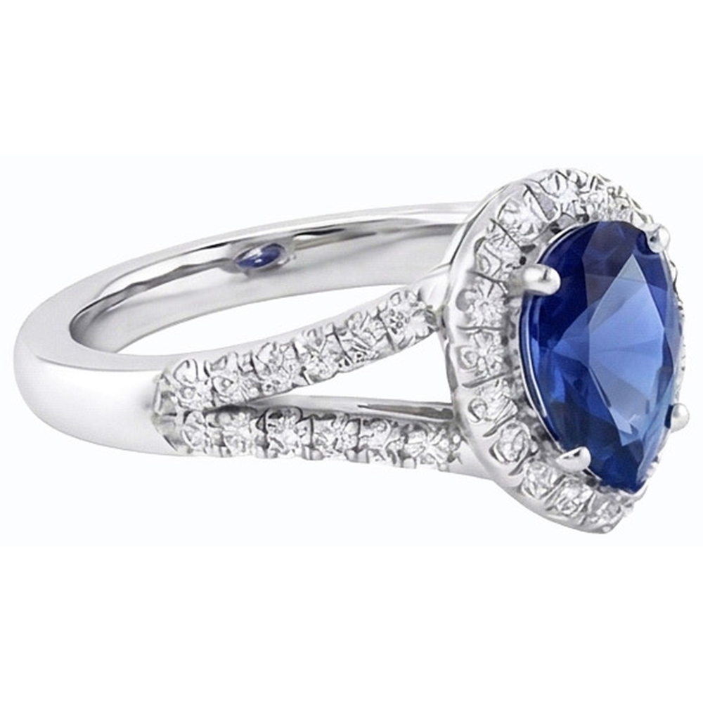 Engagement Halo Blue Sapphire Ring Split Shank Natural Earth Mined Diamond ( Not Lab Grown )s 3.50 Carats