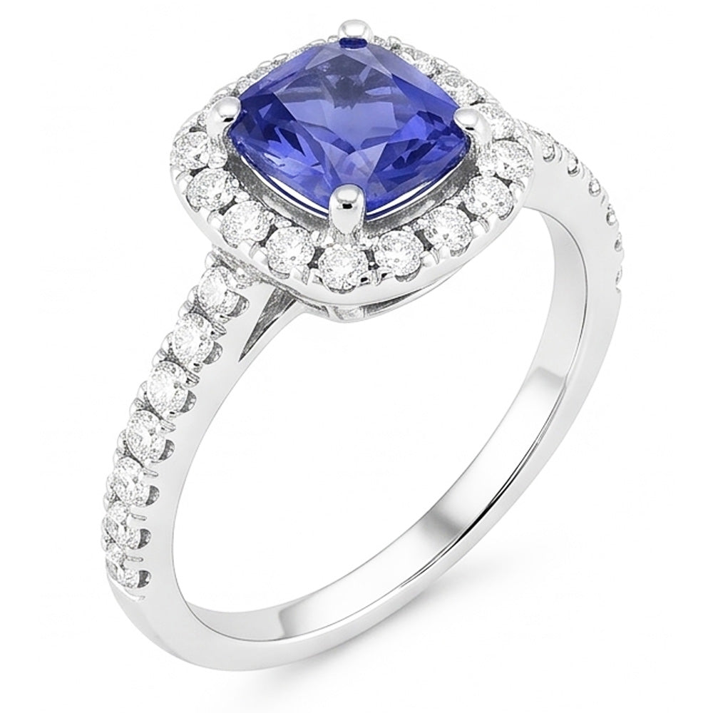 Engagement Halo Cushion Sapphire Ring 2.50 Carats Natural Earth Mined Diamond ( Not Lab Grown ) 14K Gold