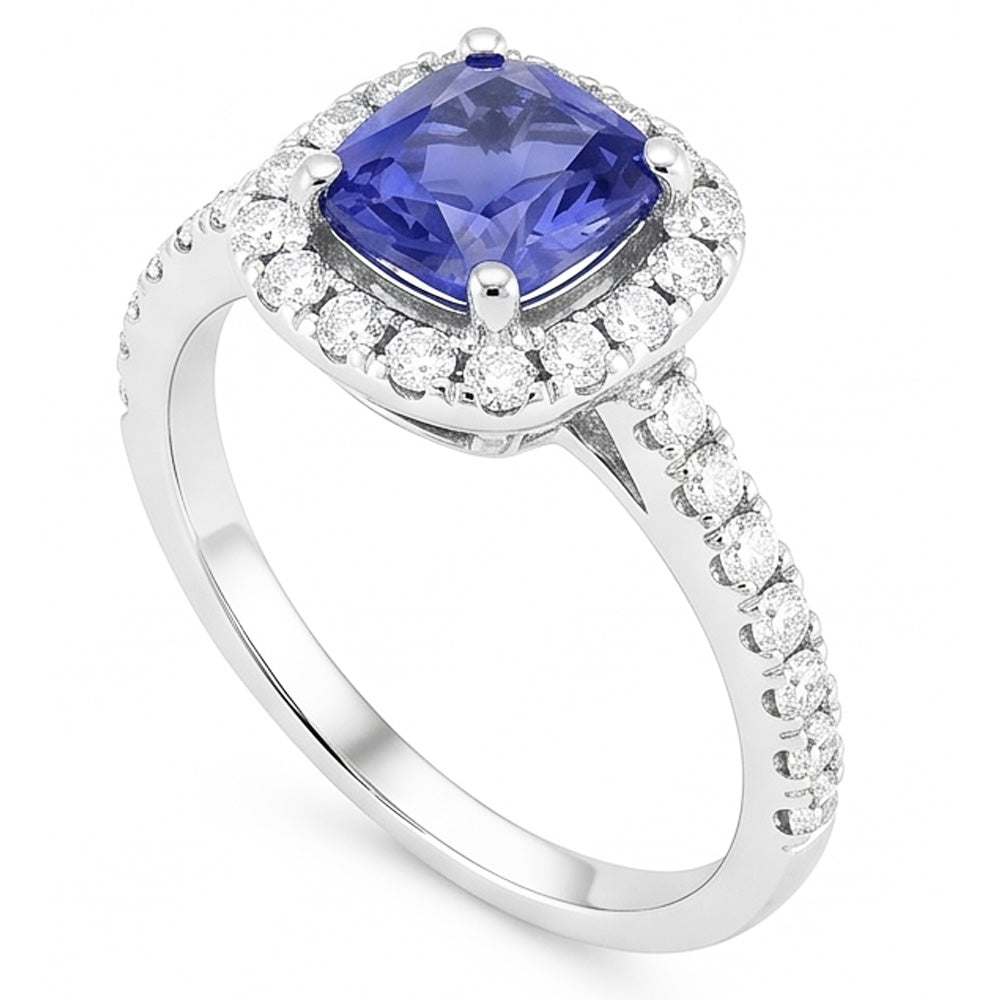 Engagement Halo Cushion Sapphire Ring 2.50 Carats Natural Earth Mined Diamond ( Not Lab Grown ) 14K Gold