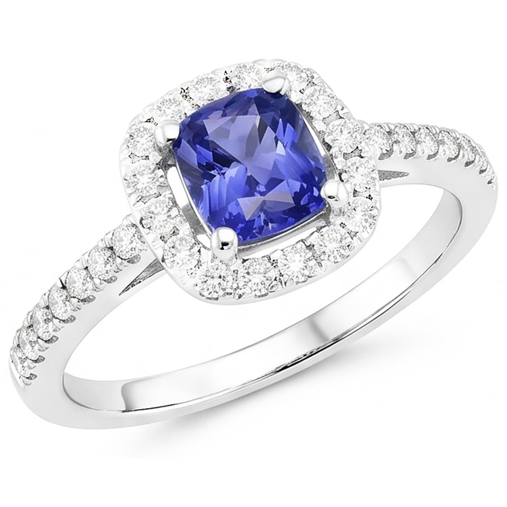 Engagement Halo Cushion Sapphire Ring 2.50 Carats Natural Earth Mined Diamond ( Not Lab Grown ) 14K Gold