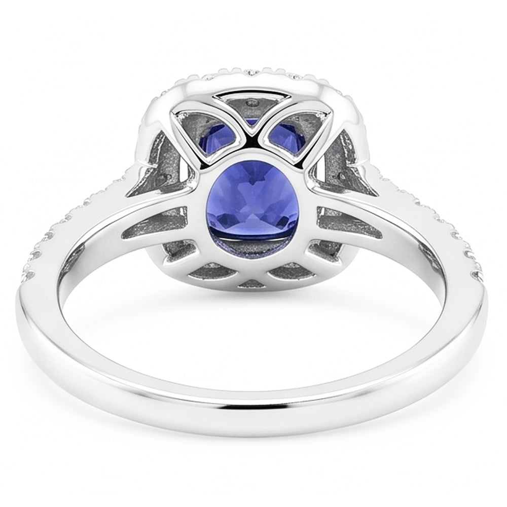 Engagement Halo Cushion Sapphire Ring 2.50 Carats Natural Earth Mined Diamond ( Not Lab Grown ) 14K Gold