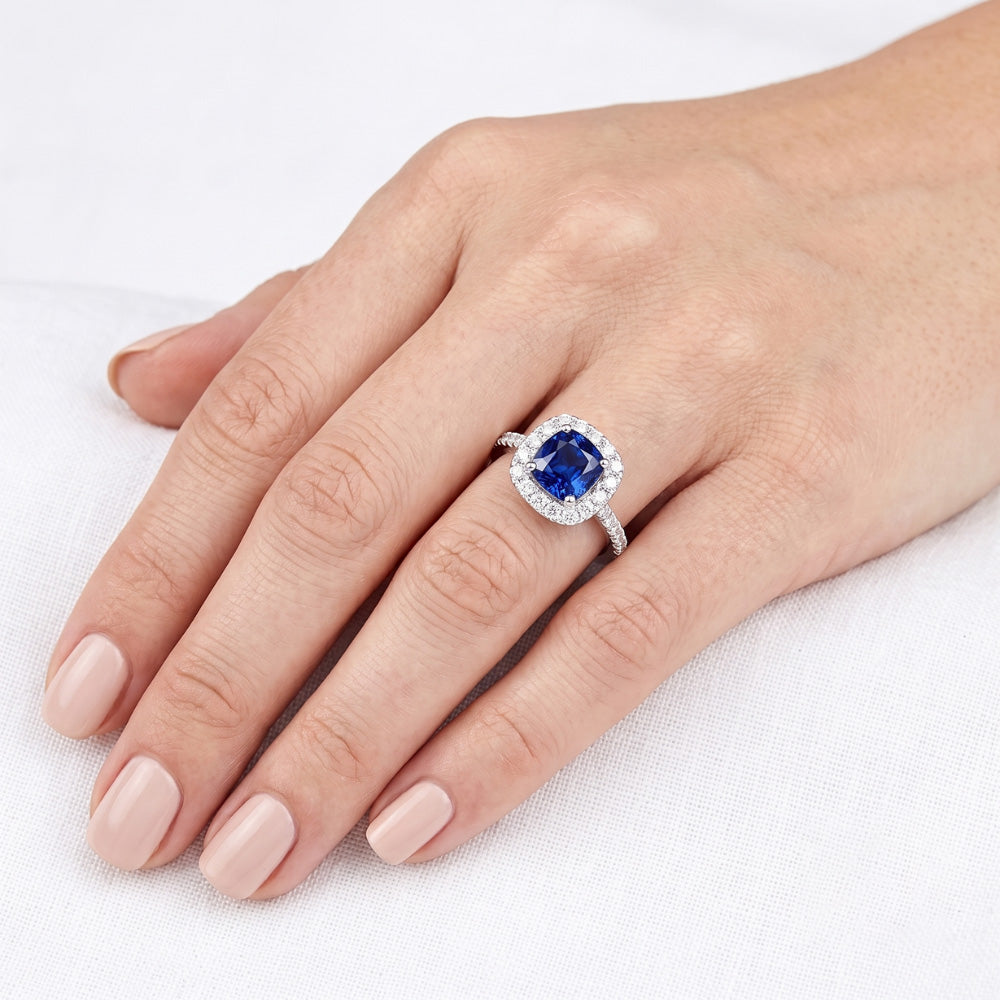 Engagement Halo Cushion Sapphire Ring 2.50 Carats Natural Earth Mined Diamond ( Not Lab Grown ) 14K Gold