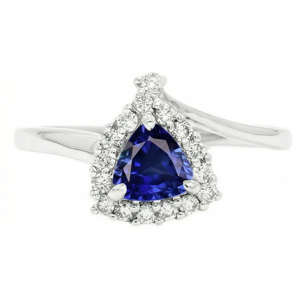 Engagement Halo Natural Earth Mined Diamond ( Not Lab Grown ) Ring Trillion Deep Blue Sapphire 2 Carats
