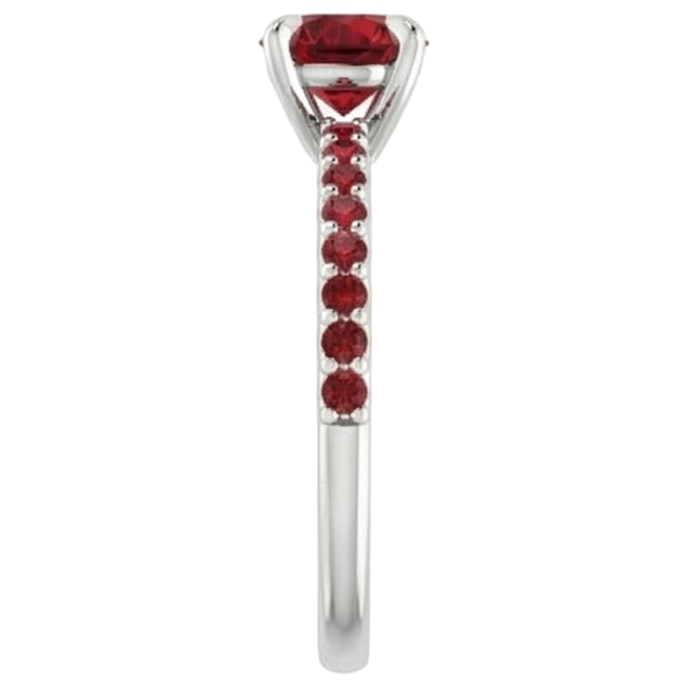 Engagement Ring 0.95 Carats Accented Burmese Rubies 14K White Gold