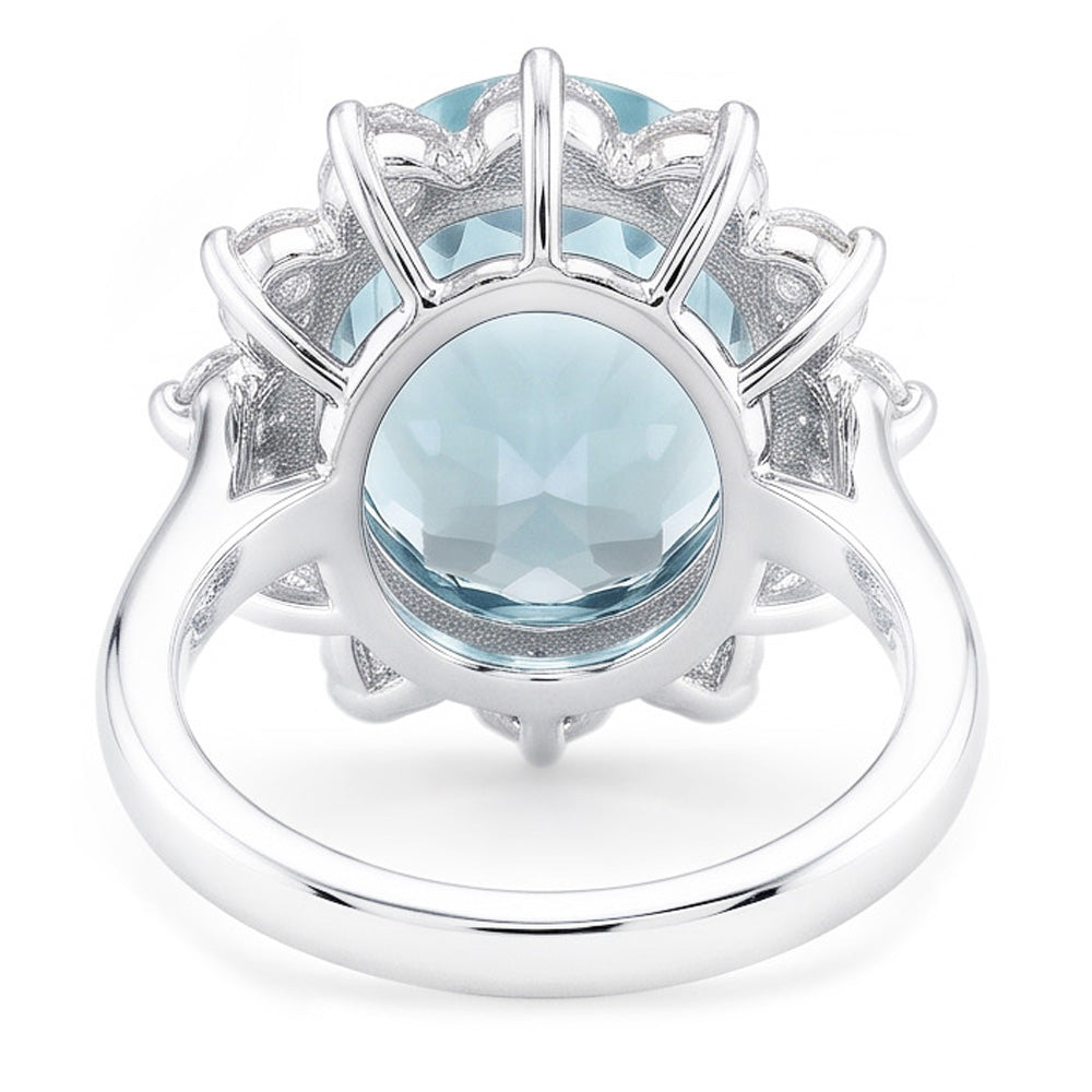Engagement Ring 11.50 Ct Round Aquamarine And Natural Earth Mined Diamond ( Not Lab Grown )s White Gold