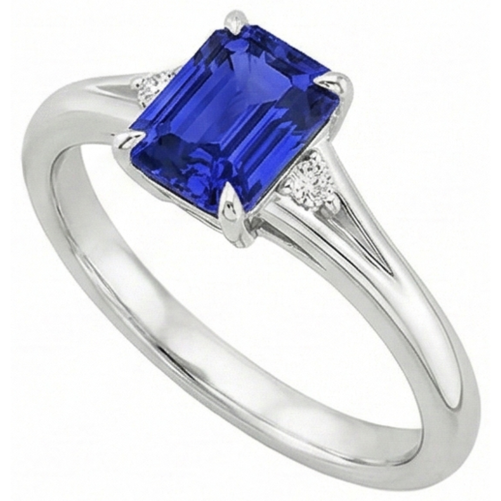 Engagement Ring 3 Stones Emerald Ceylon Sapphire & Natural Earth Mined Diamond ( Not Lab Grown ) 3.25 Carats