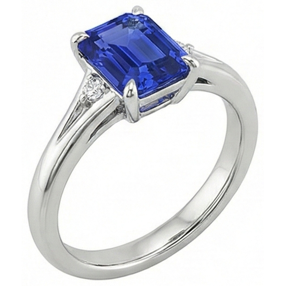 Engagement Ring 3 Stones Emerald Ceylon Sapphire & Natural Earth Mined Diamond ( Not Lab Grown ) 3.25 Carats