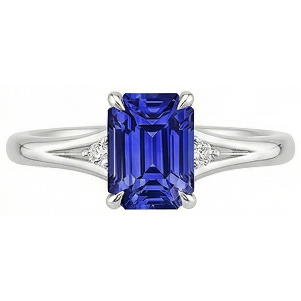 Engagement Ring 3 Stones Emerald Ceylon Sapphire & Natural Earth Mined Diamond ( Not Lab Grown ) 3.25 Carats