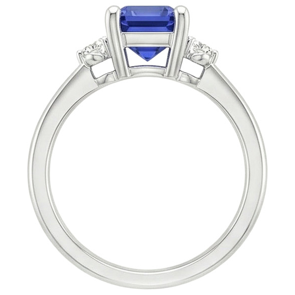 Engagement Ring 3 Stones Radiant Ceylon Sapphire & Natural Earth Mined Diamond ( Not Lab Grown ) 3.50 Carats