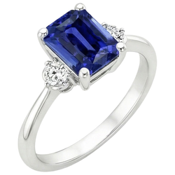 Engagement Ring 3 Stones Radiant Ceylon Sapphire & Natural Earth Mined Diamond ( Not Lab Grown ) 3.50 Carats