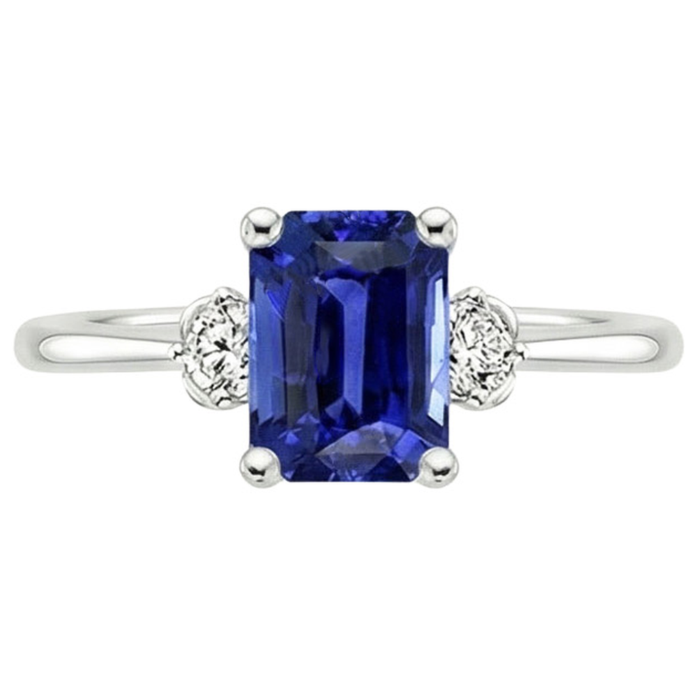 Engagement Ring 3 Stones Radiant Ceylon Sapphire & Natural Earth Mined Diamond ( Not Lab Grown ) 3.50 Carats