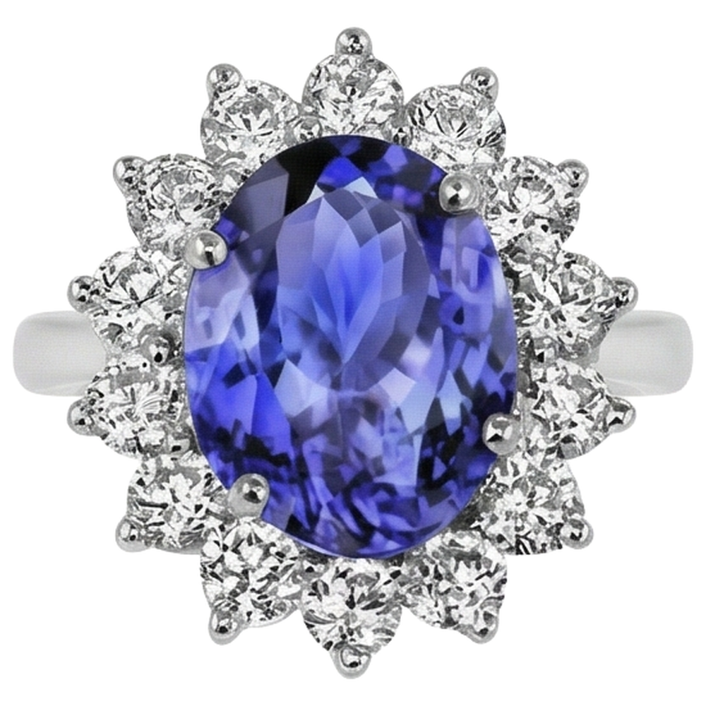 Engagement Ring 5.25 Ct Tanzanite With Natural Earth Mined Diamond ( Not Lab Grown )s White Gold 14K