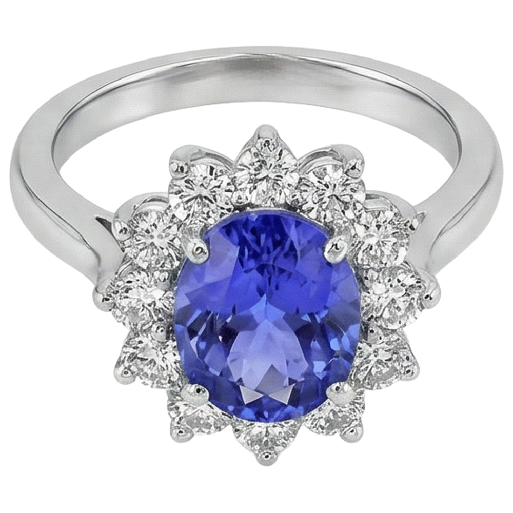 Engagement Ring 5.25 Ct Tanzanite With Natural Earth Mined Diamond ( Not Lab Grown )s White Gold 14K