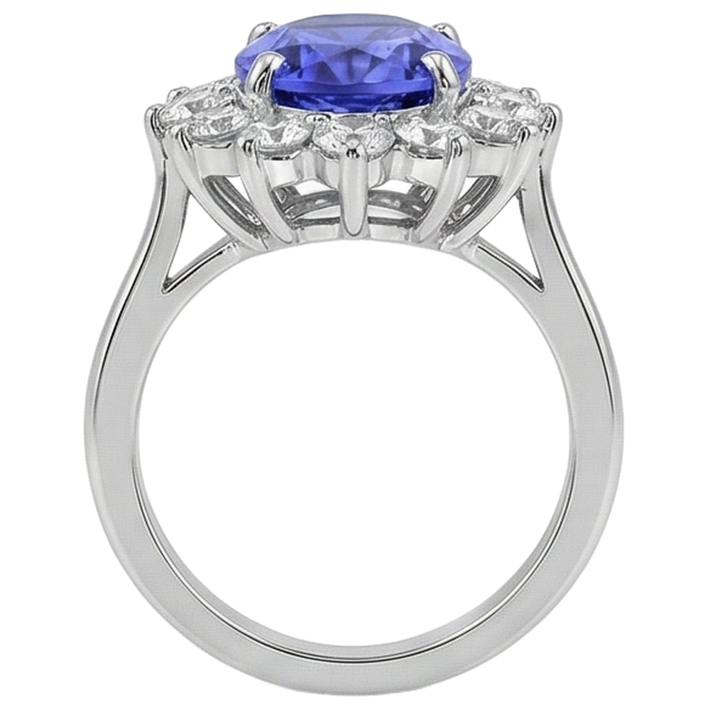 Engagement Ring 5.25 Ct Tanzanite With Natural Earth Mined Diamond ( Not Lab Grown )s White Gold 14K