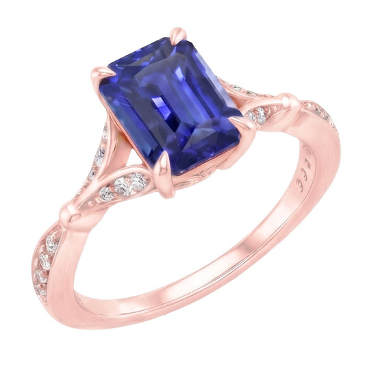 Engagement Ring Accents Stone Radiant Blue Sapphire & Natural Earth Mined Diamond ( Not Lab Grown ) 4 Carats