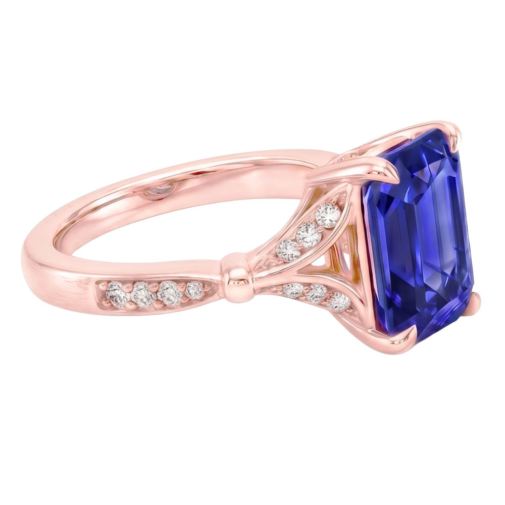 Engagement Ring Accents Stone Radiant Blue Sapphire & Natural Earth Mined Diamond ( Not Lab Grown ) 4 Carats